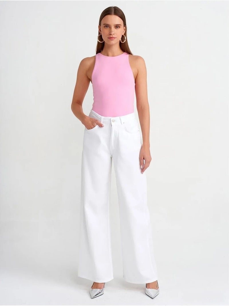 Jeans de ganga de cintura subida e perna larga dilvin Branco - Kiabi