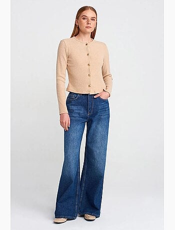 Jeans de ganga de cintura subida e perna larga e larga dilvin