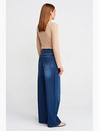 Jeans de ganga de cintura subida e perna larga e larga dilvin