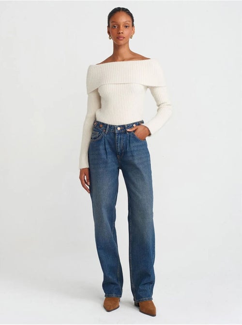 Jeans de ganga de cintura subida e perna larga e larga dilvin - Kiabi Jeans de ganga de cintura subida e perna larga e larga dilvin - Kiabi