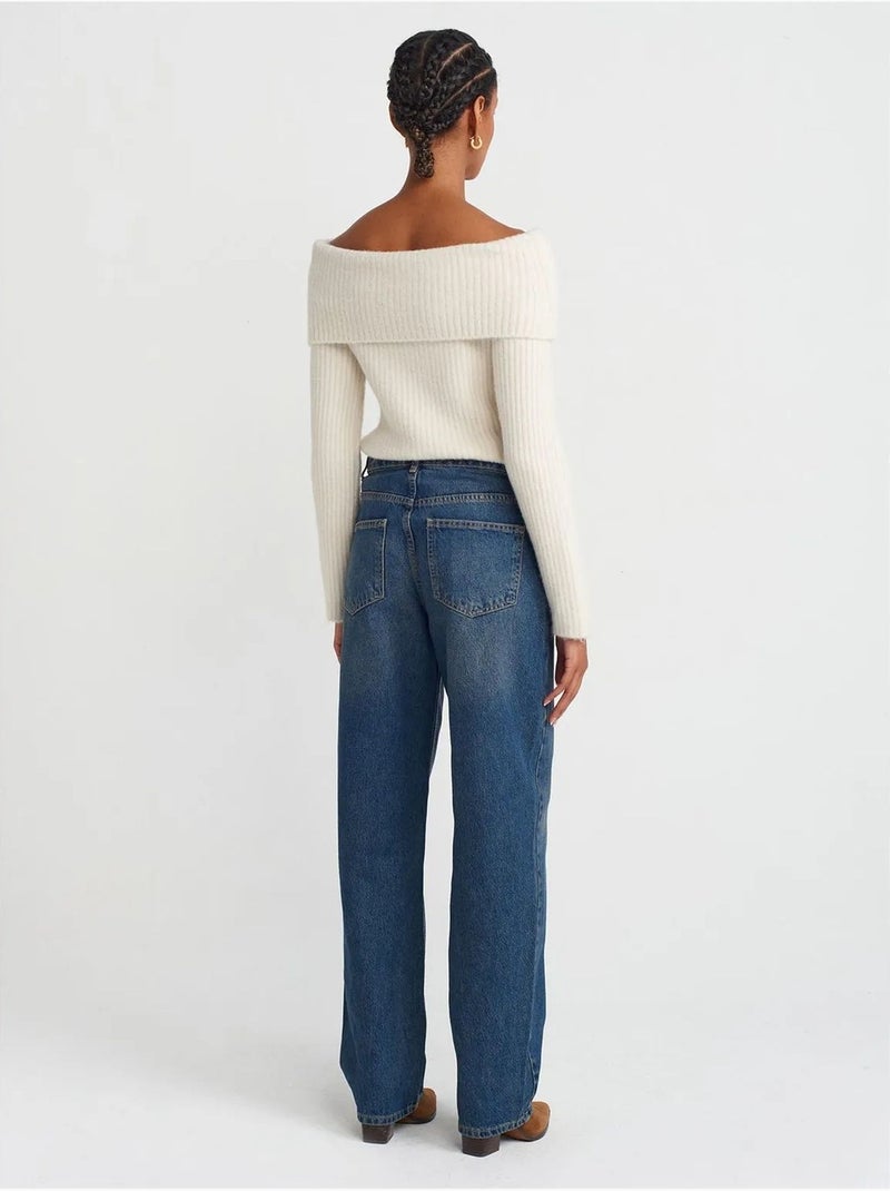 Jeans de ganga de cintura subida e perna larga e larga dilvin Azul-safira - Kiabi
