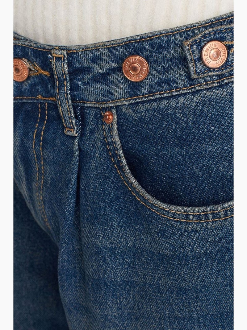 Jeans de ganga de cintura subida e perna larga e larga dilvin Azul-safira - Kiabi