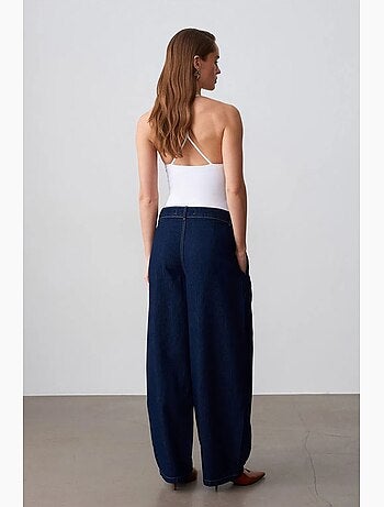 Jeans de ganga de cintura subida e perna larga e larga dilvin