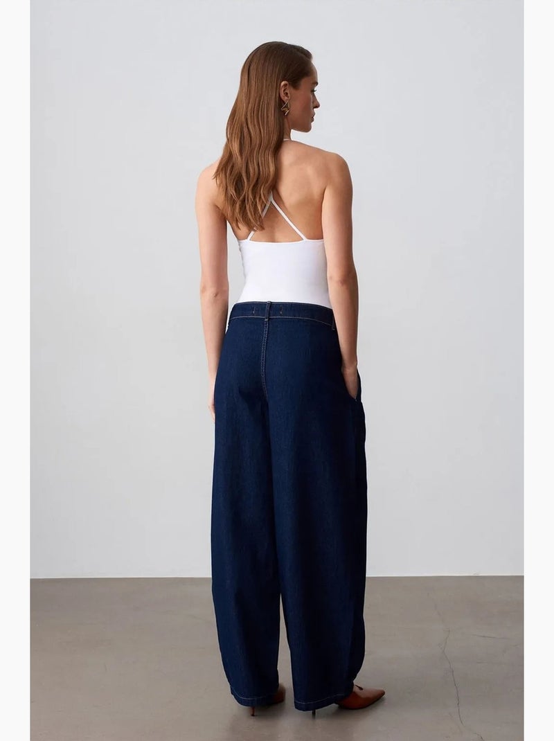 Jeans de ganga de cintura subida e perna larga e larga dilvin Azul-ultramar - Kiabi