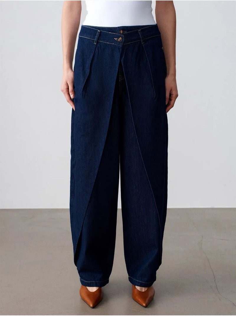 Jeans de ganga de cintura subida e perna larga e larga dilvin Azul-ultramar - Kiabi