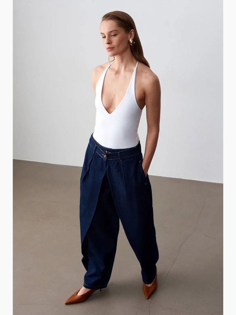 Jeans de ganga de cintura subida e perna larga e larga dilvin Azul-ultramar - Kiabi