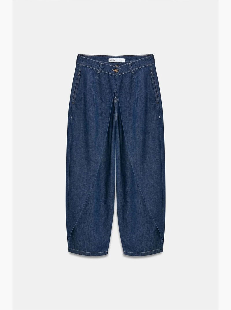 Jeans de ganga de cintura subida e perna larga e larga dilvin Azul-ultramar - Kiabi