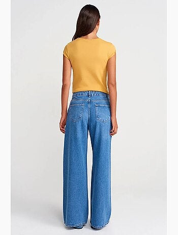 Jeans de ganga de perna larga e cintura subida dilvin
