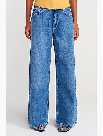 Jeans de ganga de perna larga e cintura subida dilvin
