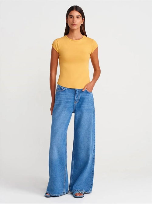 Jeans de ganga de perna larga e cintura subida dilvin - Kiabi