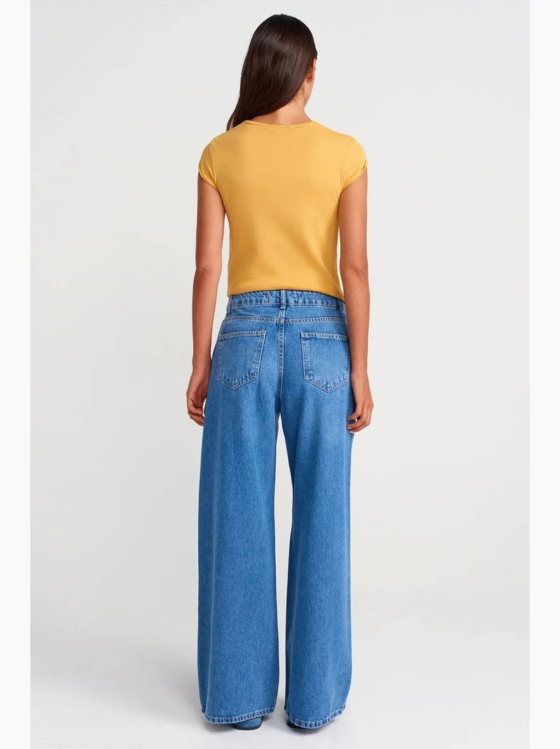 Jeans de ganga de perna larga e cintura subida dilvin Azul-safira - Kiabi