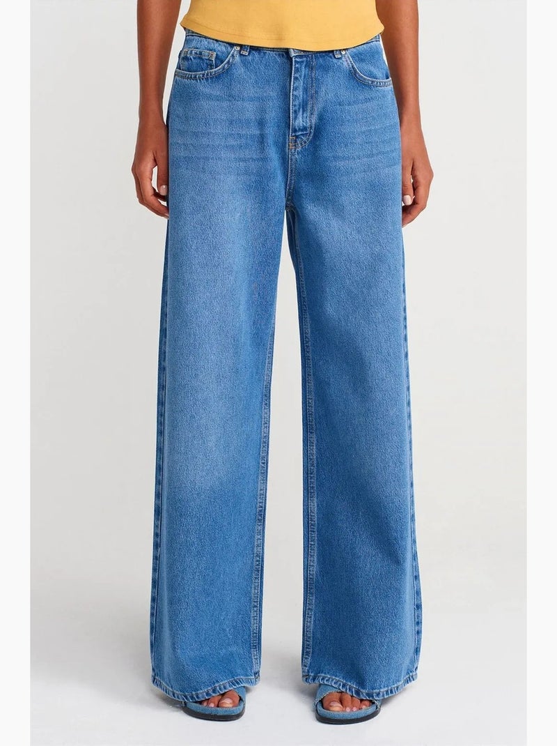 Jeans de ganga de perna larga e cintura subida dilvin Azul-safira - Kiabi
