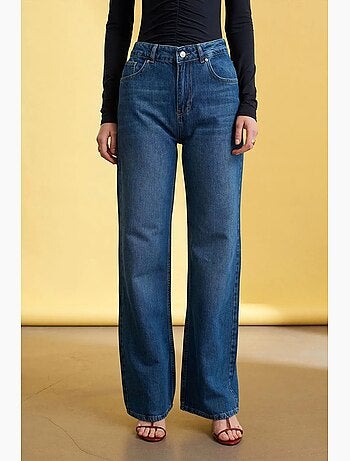 Jeans de ganga de perna larga e cintura subida dilvin