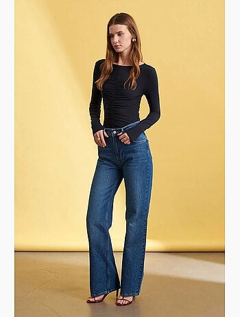 Jeans de ganga de perna larga e cintura subida dilvin