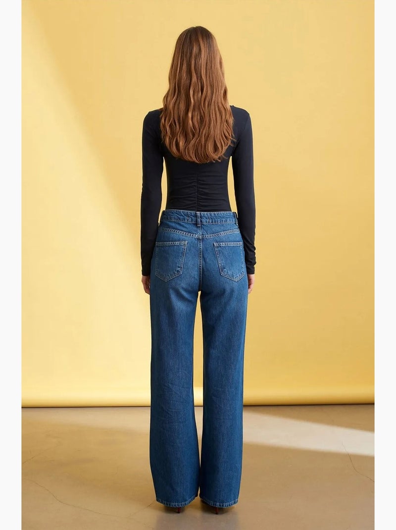 Jeans de ganga de perna larga e cintura subida dilvin Azul-safira - Kiabi