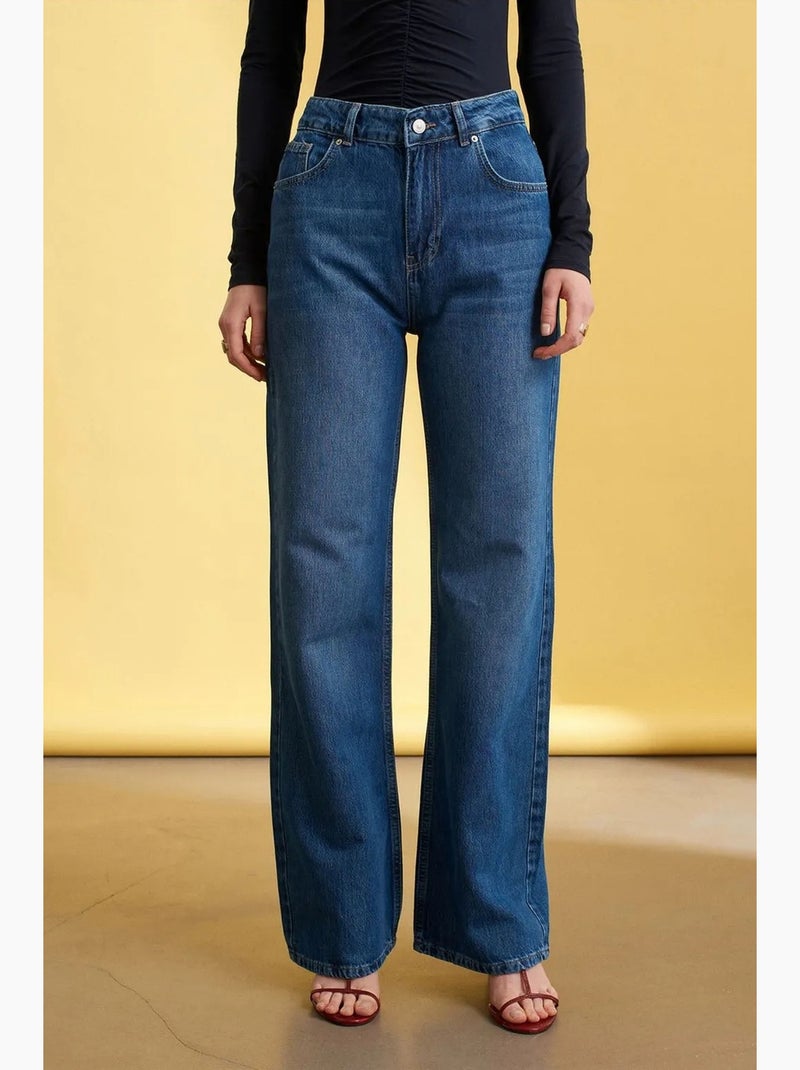 Jeans de ganga de perna larga e cintura subida dilvin Azul-safira - Kiabi