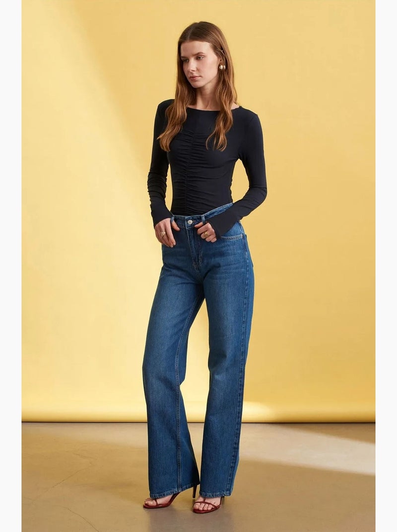Jeans de ganga de perna larga e cintura subida dilvin Azul-safira - Kiabi