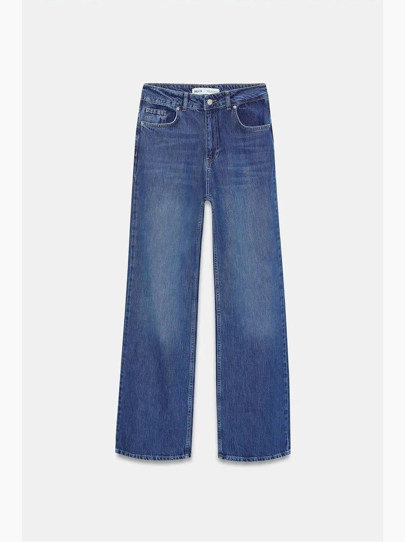 Jeans de ganga de perna larga e cintura subida dilvin Azul-safira - Kiabi