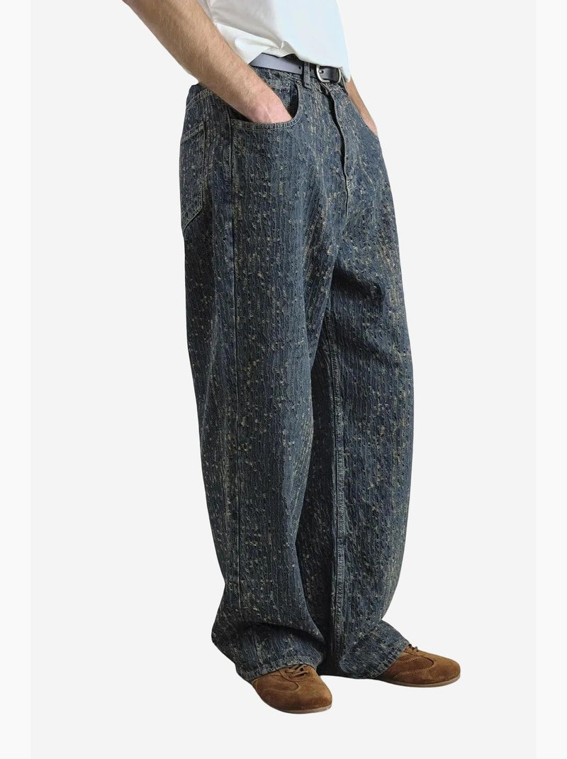 Jeans de ganga texturizada de corte baggy giesto Azul-marinho - Kiabi