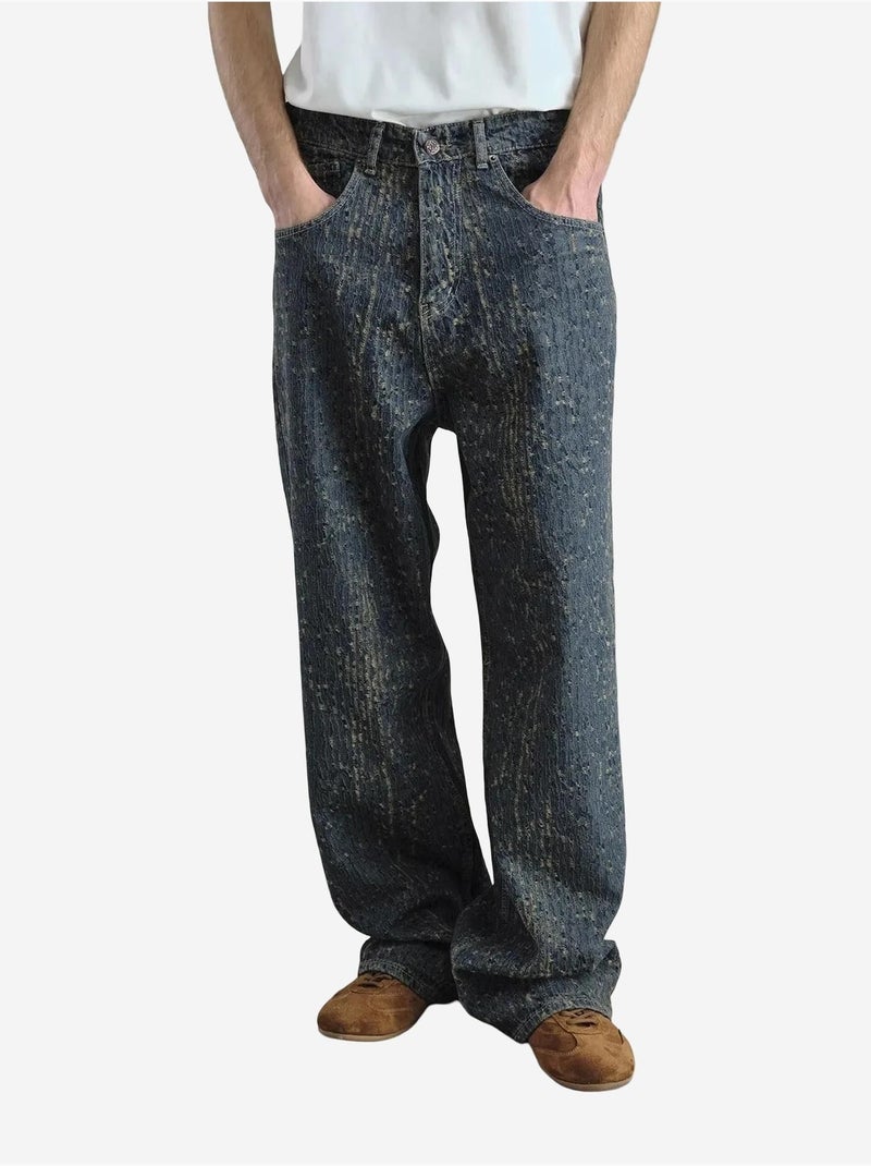 Jeans de ganga texturizada de corte baggy giesto Azul-marinho - Kiabi