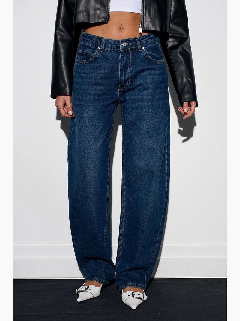 Jeans de mulher de cintura baixa e perna larga dilvin Azul-safira - Kiabi