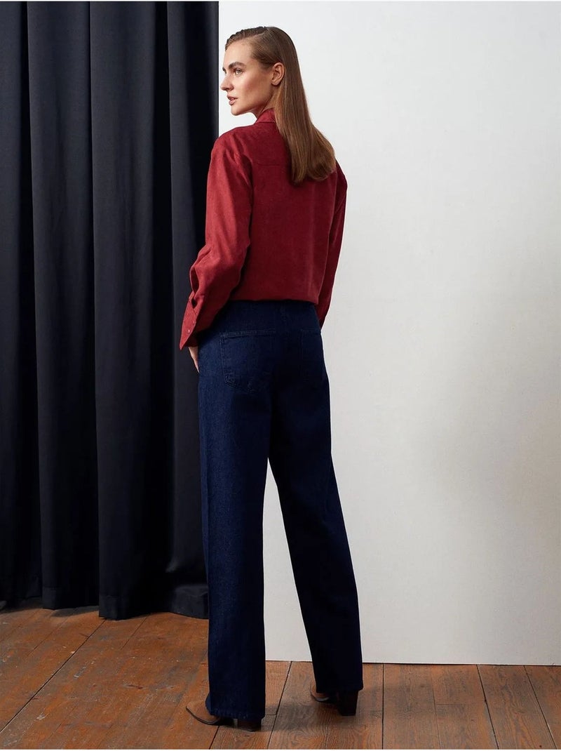 Jeans de mulher de cintura média e perna reta dilvin Azul-ultramar - Kiabi