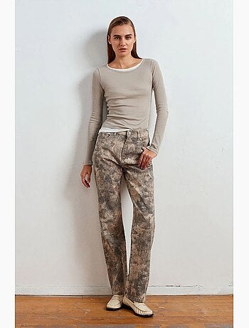 Jeans de mulher de cintura média, perna reta e tie-dye dilvin