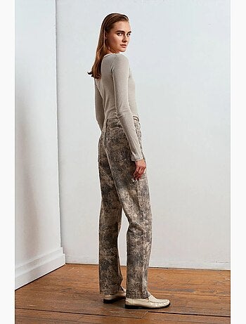 Jeans de mulher de cintura média, perna reta e tie-dye dilvin