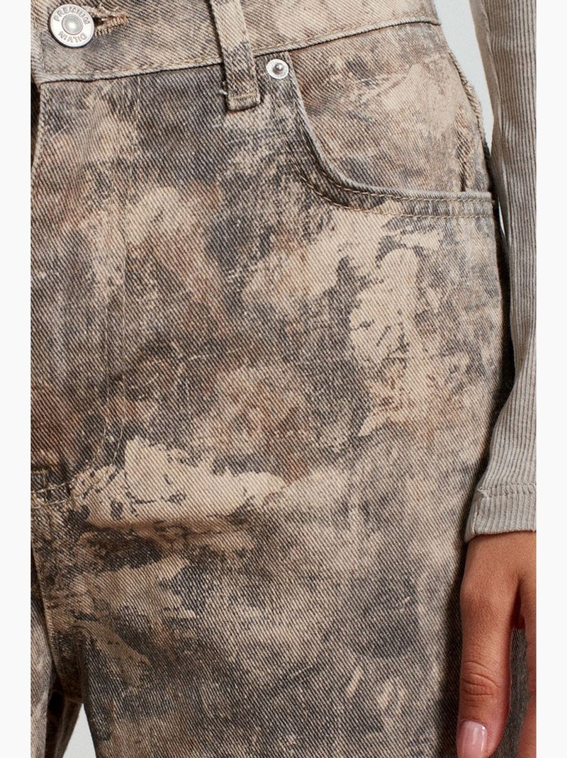 Jeans de mulher de cintura média, perna reta e tie-dye dilvin Multicolorido - Kiabi