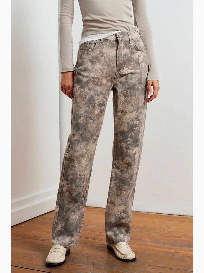 Jeans de mulher de cintura média, perna reta e tie-dye dilvin Multicolorido - Kiabi
