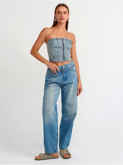 Jeans de mulher de cintura subida balloon de perna larga e larga dilvin - Kiabi Jeans de mulher de cintura subida balloon de perna larga e larga dilvin - Kiabi