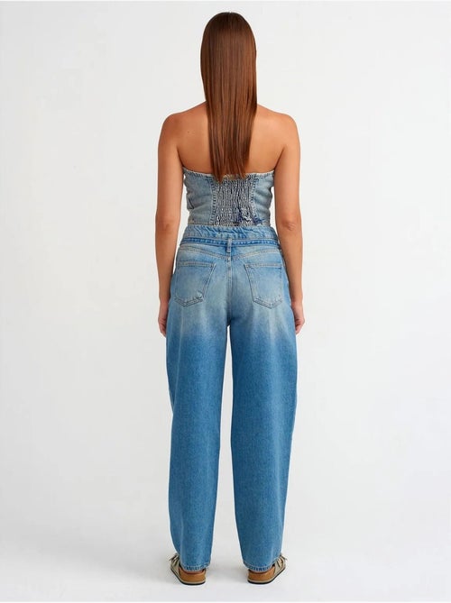 Jeans de mulher de cintura subida balloon de perna larga e larga dilvin - Kiabi Jeans de mulher de cintura subida balloon de perna larga e larga dilvin - Kiabi
