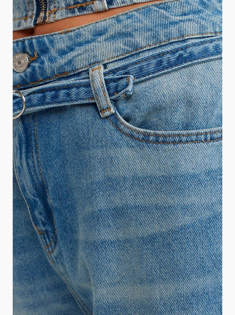 Jeans de mulher de cintura subida balloon de perna larga e larga dilvin Azul-safira - Kiabi