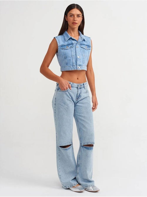 Jeans de mulher de cintura subida e perna larga dilvin - Kiabi Jeans de mulher de cintura subida e perna larga dilvin - Kiabi