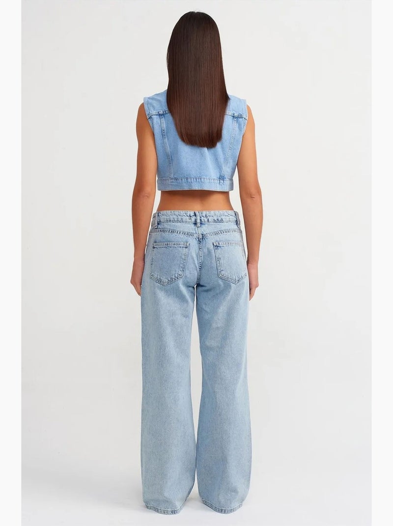 Jeans de mulher de cintura subida e perna larga dilvin Azul claro - Kiabi