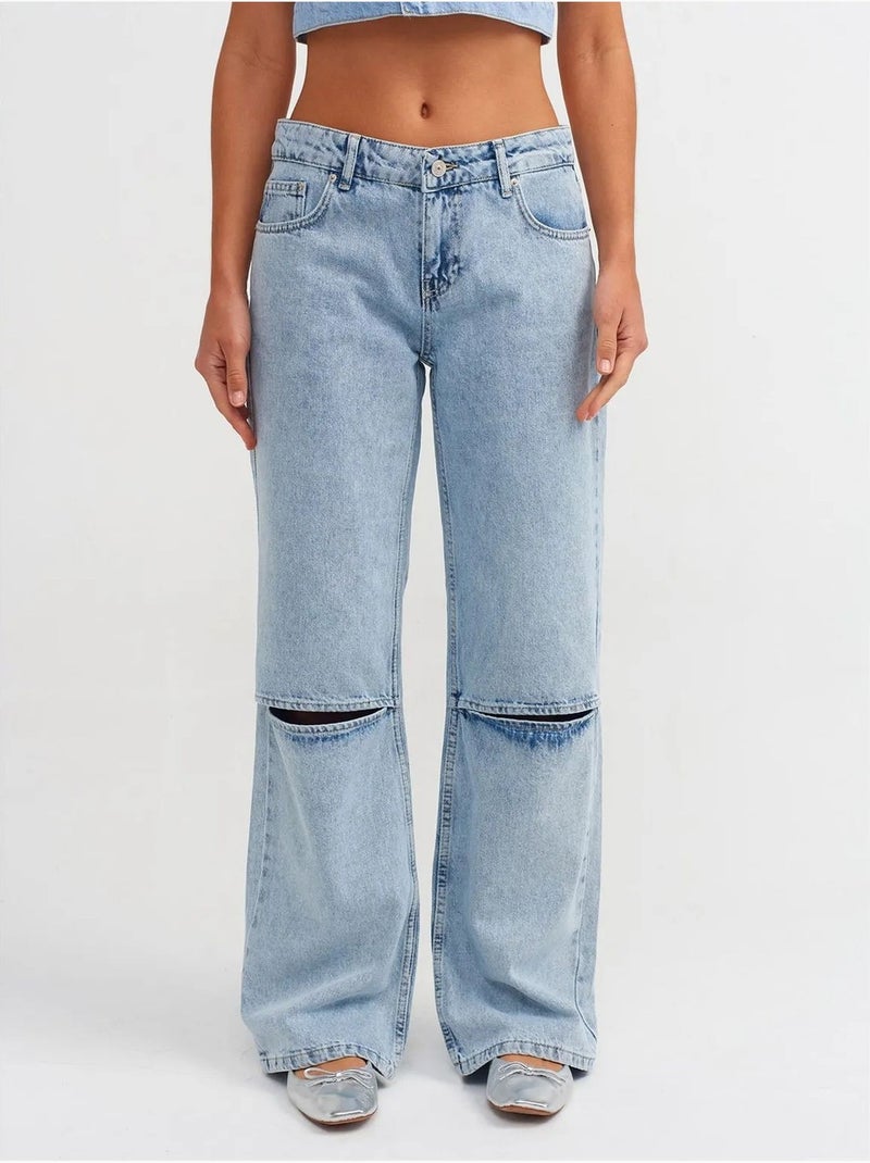 Jeans de mulher de cintura subida e perna larga dilvin Azul claro - Kiabi