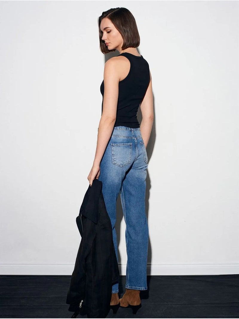 Jeans de mulher de cintura subida e perna larga dilvin Azul-safira - Kiabi