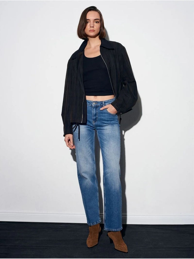 Jeans de mulher de cintura subida e perna larga dilvin Azul-safira - Kiabi