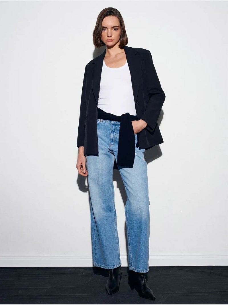 Jeans de mulher de cintura subida e perna reta dilvin Azul-safira - Kiabi