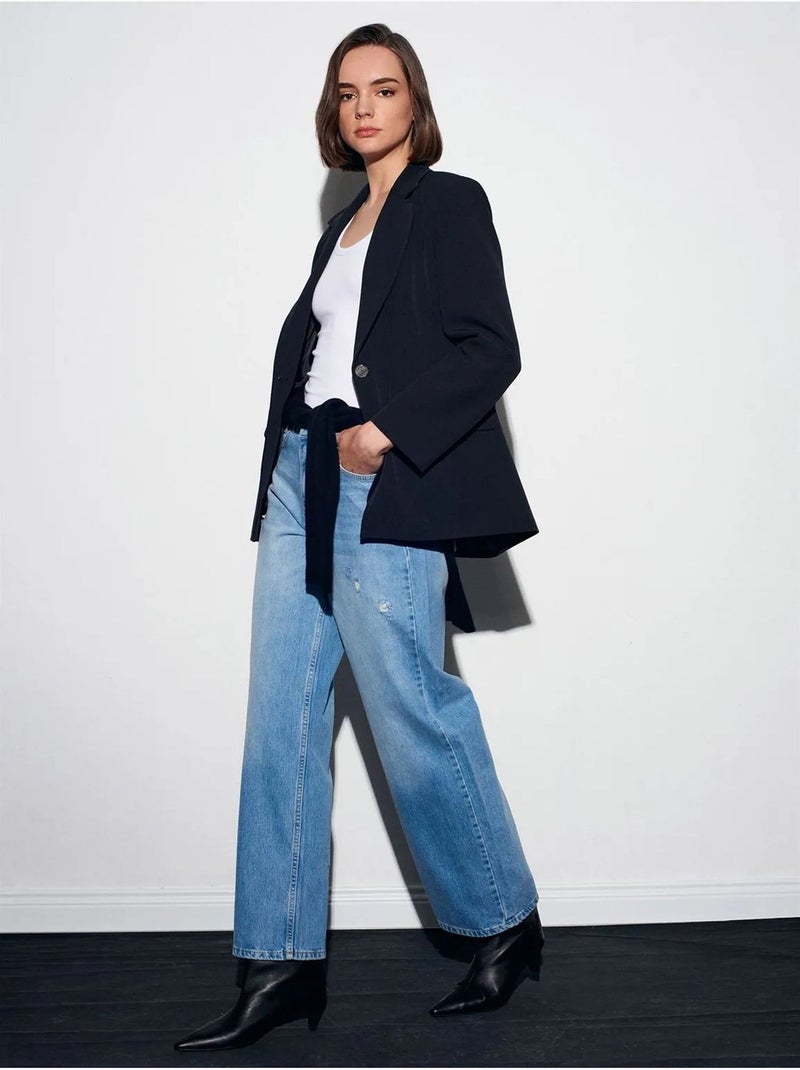 Jeans de mulher de cintura subida e perna reta dilvin Azul-safira - Kiabi