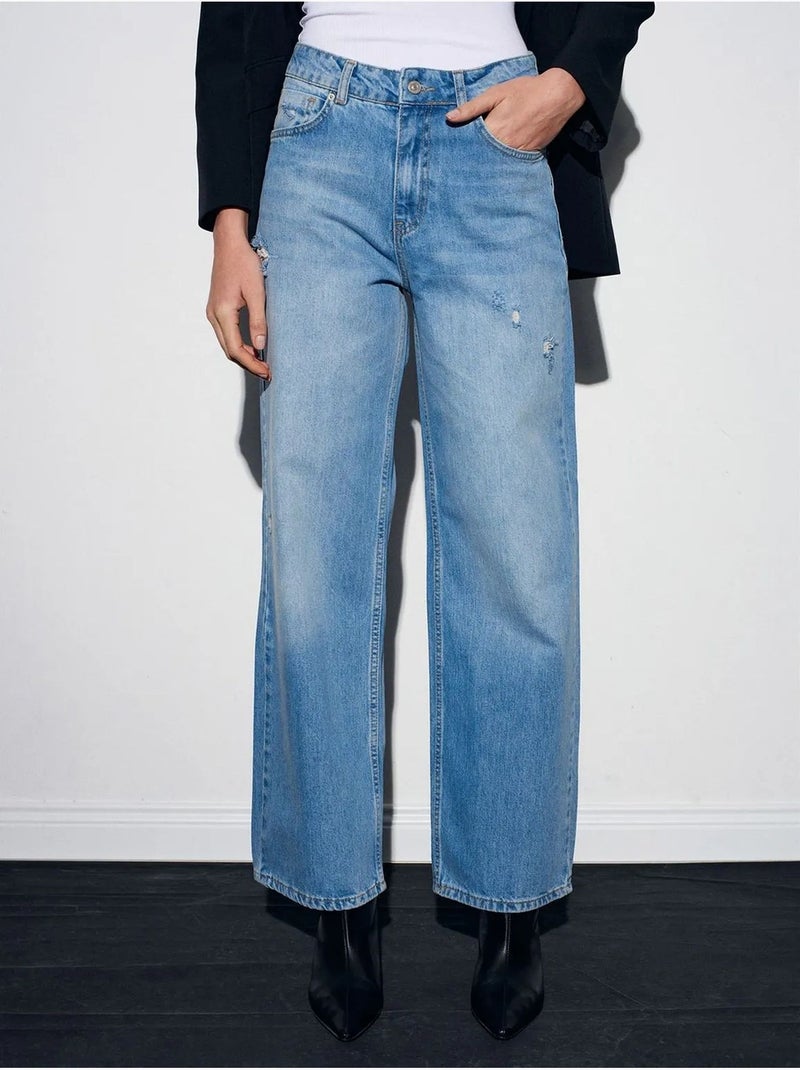 Jeans de mulher de cintura subida e perna reta dilvin Azul-safira - Kiabi