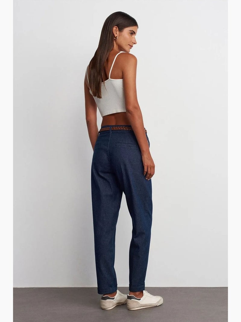 Jeans de mulher de cintura subida e perna reta dilvin Azul-ultramar - Kiabi