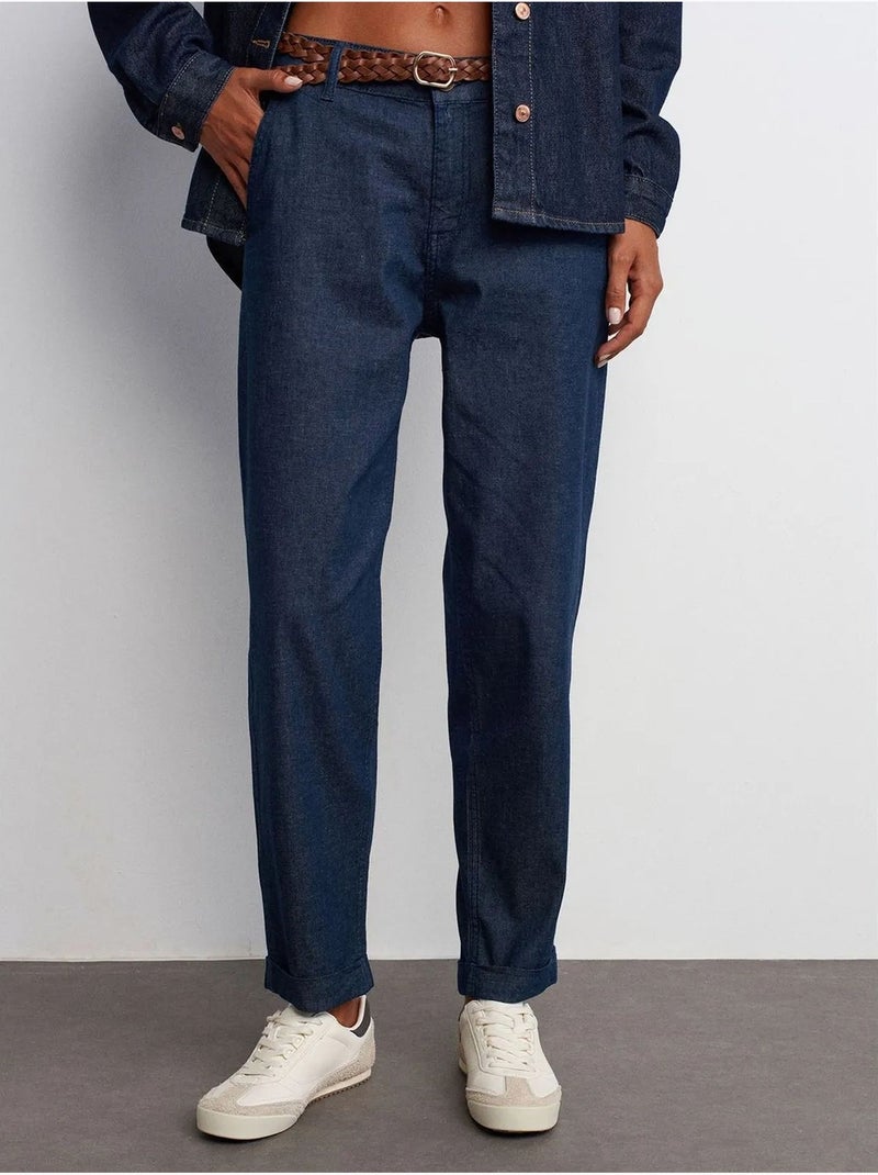 Jeans de mulher de cintura subida e perna reta dilvin Azul-ultramar - Kiabi