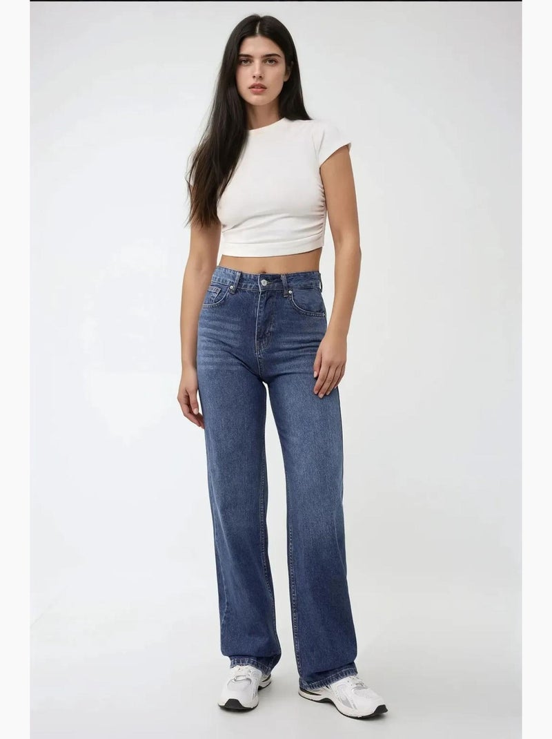 Jeans de perna direita com cintura subida hiccup Azul-ultramar - Kiabi
