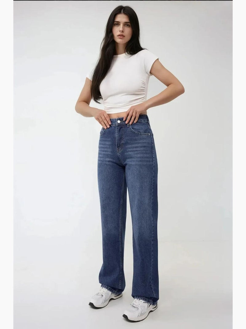 Jeans de perna direita com cintura subida hiccup Azul-ultramar - Kiabi