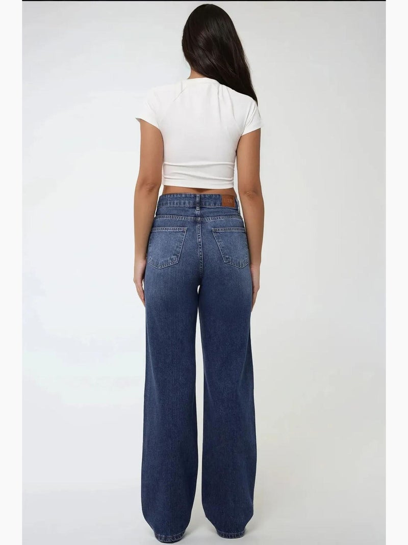 Jeans de perna direita com cintura subida hiccup Azul-ultramar - Kiabi