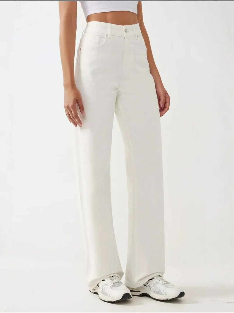 Jeans de perna direita com cintura subida hiccup Branco - Kiabi