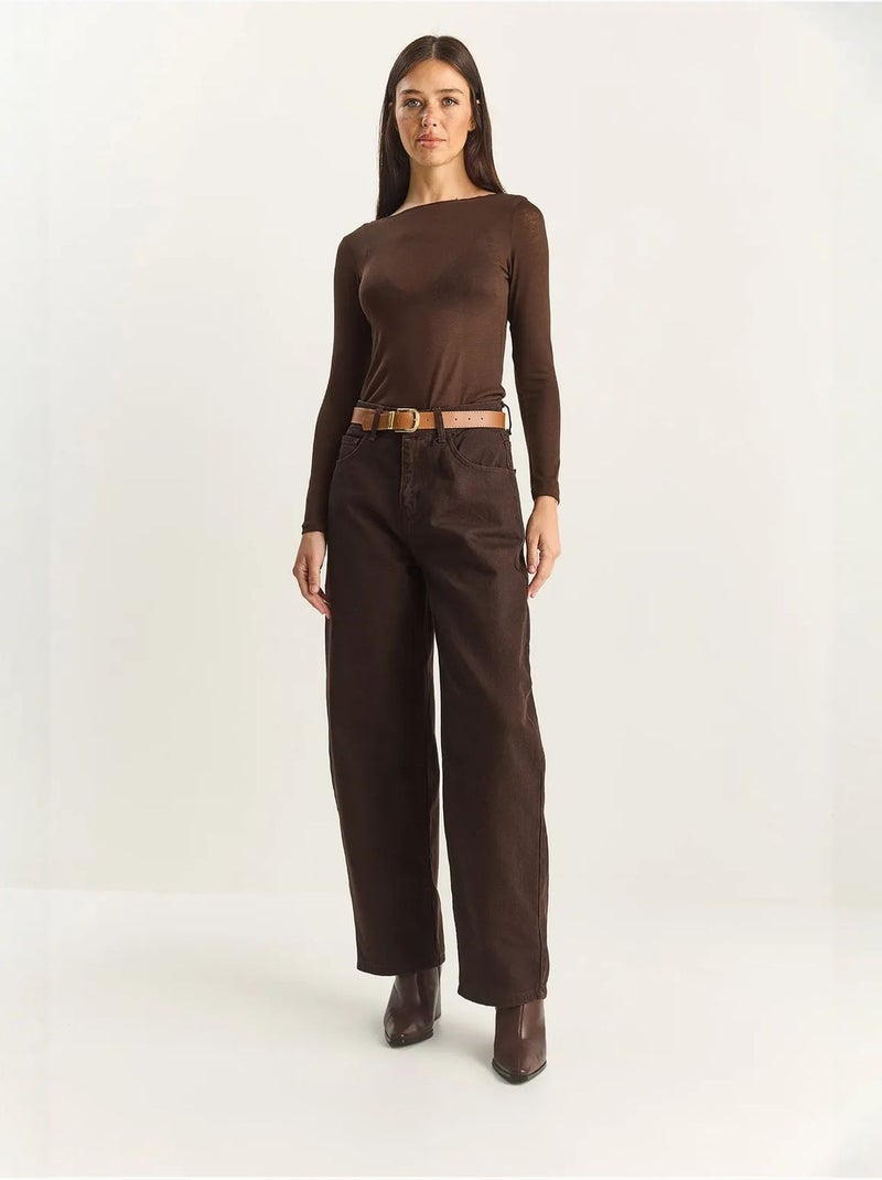 Jeans de perna larga com cinto lucci Castanho-chocolate - Kiabi