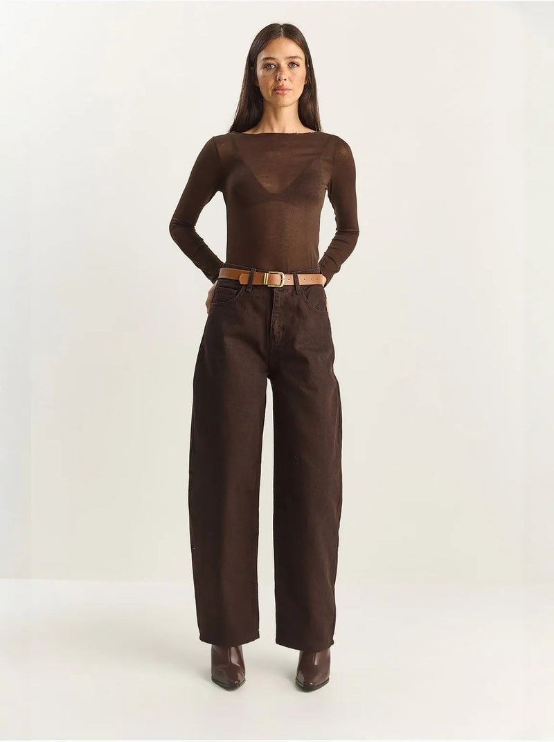 Jeans de perna larga com cinto lucci Castanho-chocolate - Kiabi