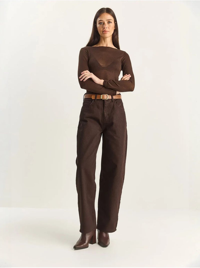 Jeans de perna larga com cinto lucci Castanho-chocolate - Kiabi